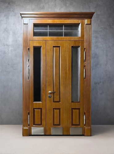 Полуторная парадная дверь со стеклами