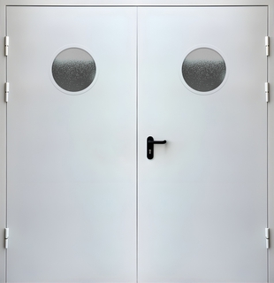 Равностворчатая металлическая огнестойкая дверь EI-60 с круглыми окнами