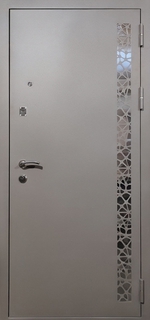 Металлическая дверь с серым порошковым покрытием и лазерной резкой