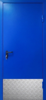 Стальная однопольная противопожарная дверь с отбойником (синий окрас RAL) Стальная однопольная противопожарная дверь с отбойником (синий окрас RAL)