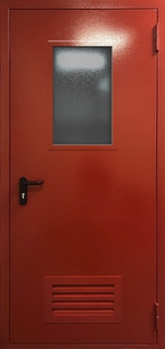 Остекленная противопожарная дверь с решеткой вентиляции (красная порошковая покраска) Остекленная противопожарная дверь с решеткой вентиляции (красная порошковая покраска)