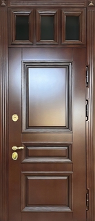 Металлическая дверь с терморазрывом и стеклом во фрамуге (отделка МДФ шпон с багетом)