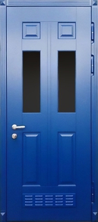 Стальная остекленная дверь с вентиляционной решеткой (синие панели МДФ RAL)