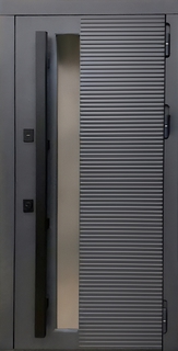 Остекленная дверь серый МДФ RAL с терморазрывом и длинной ручкой