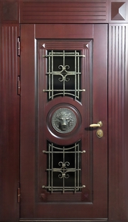 Стальная термодверь с отделкой МДФ, остеклением и решеткой