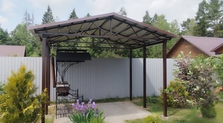 Двускатный навес с профнастилом для зоны с мангалом Двускатный навес с профнастилом для зоны с мангалом