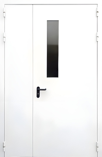 Полуторастворчатая огнестойкая дверь с узким стеклом Полуторастворчатая огнестойкая дверь с узким стеклом