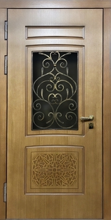 Уличная термодверь МДФ со стеклопакетом и кованой решеткой Уличная термодверь МДФ со стеклопакетом и кованой решеткой
