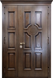 Полуторная термодверь с карнизом и багетной раскладкой (отделка – массив) Полуторная термодверь с карнизом и багетной раскладкой (отделка – массив)